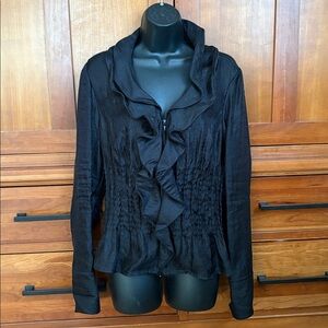 Samuel Dong black ruffle collar top jacket